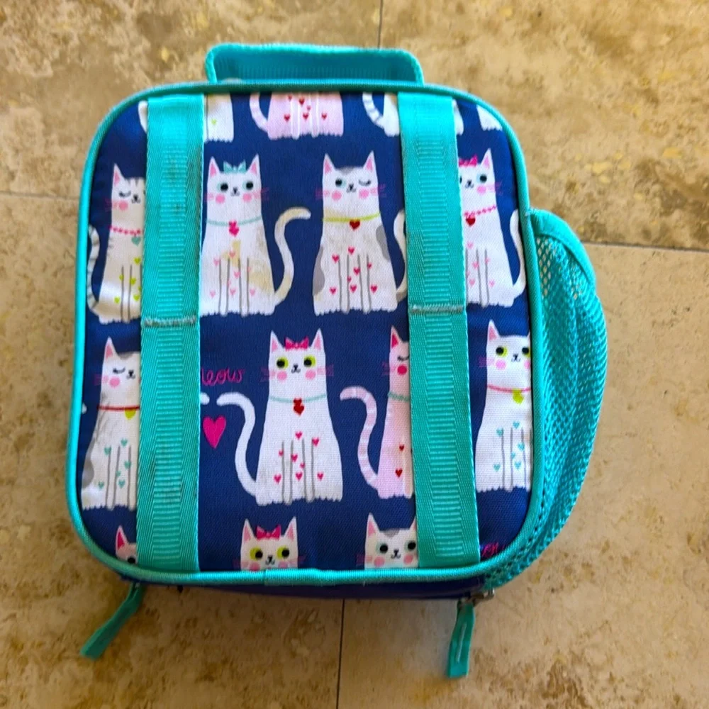 Cute Pottery Bran Cat Print Lunch Bag - Blue and Pink
